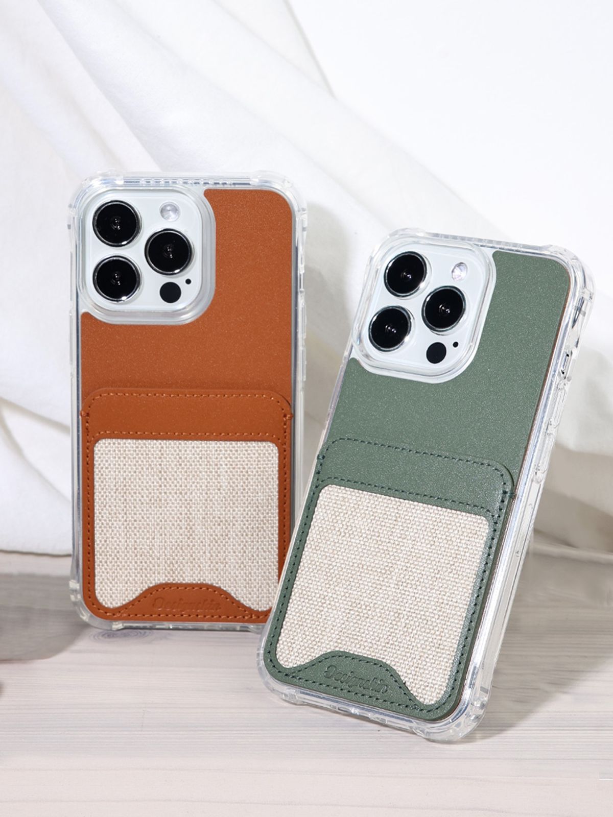 디자인스킨(DESIGNSKIN) 캔버스 레더 포켓 카드수납 케이스 브라운