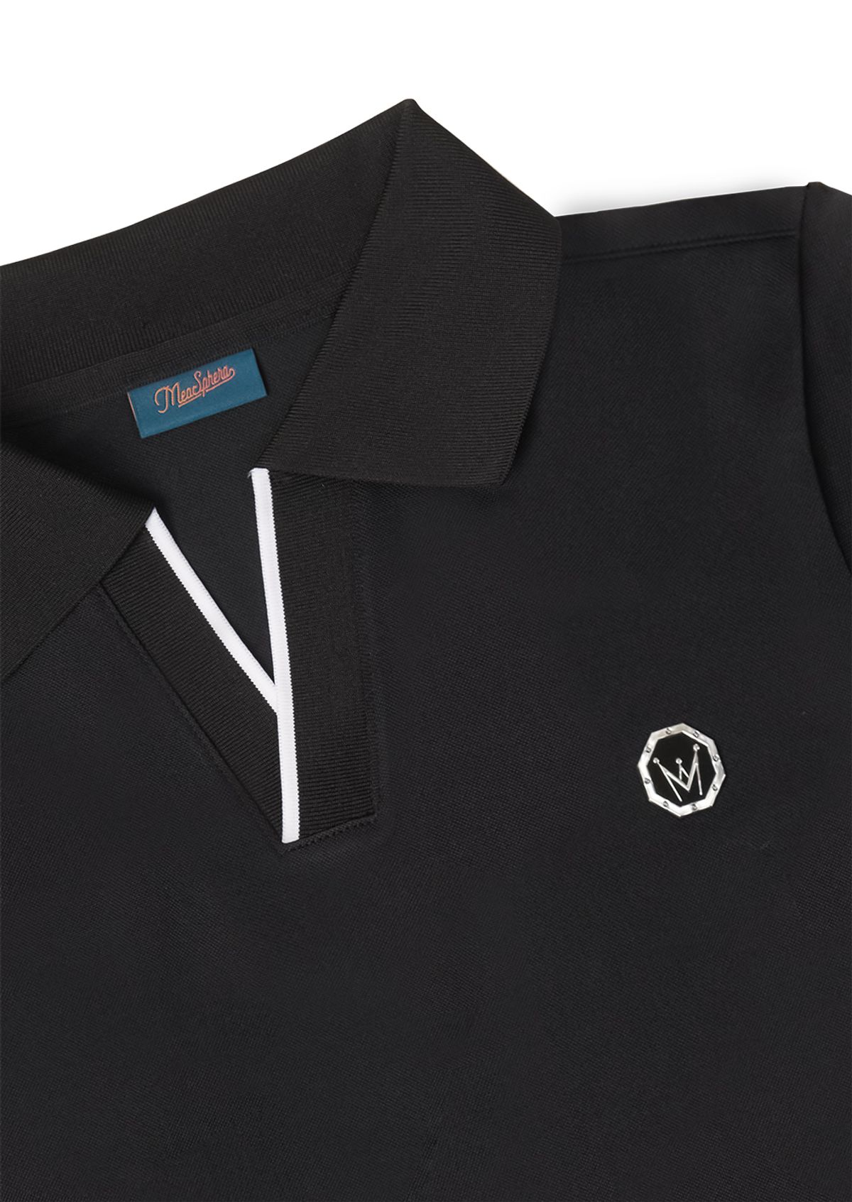 미스페라(MEASPHERA) WOMEN REGULAR-FIT OPEN COLLAR POLO SHIRT BLACK