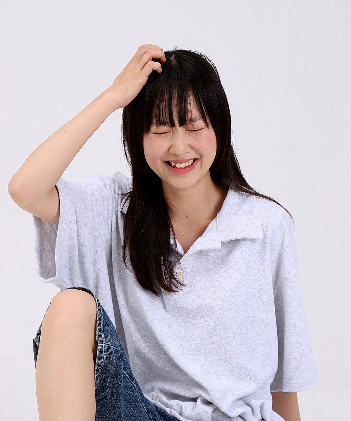플로피엔디스크(FLOPPY&DISK) Overfit Terry Collar T-shirts_white melange W
