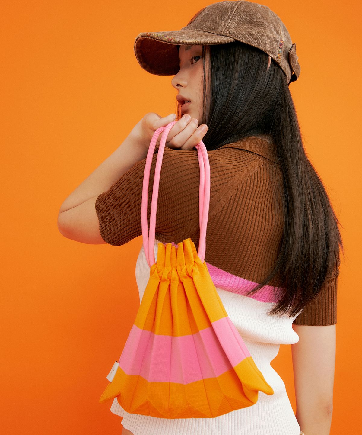 플리츠마마(PLEATSMAMA) 핸들버블백 오렌지
