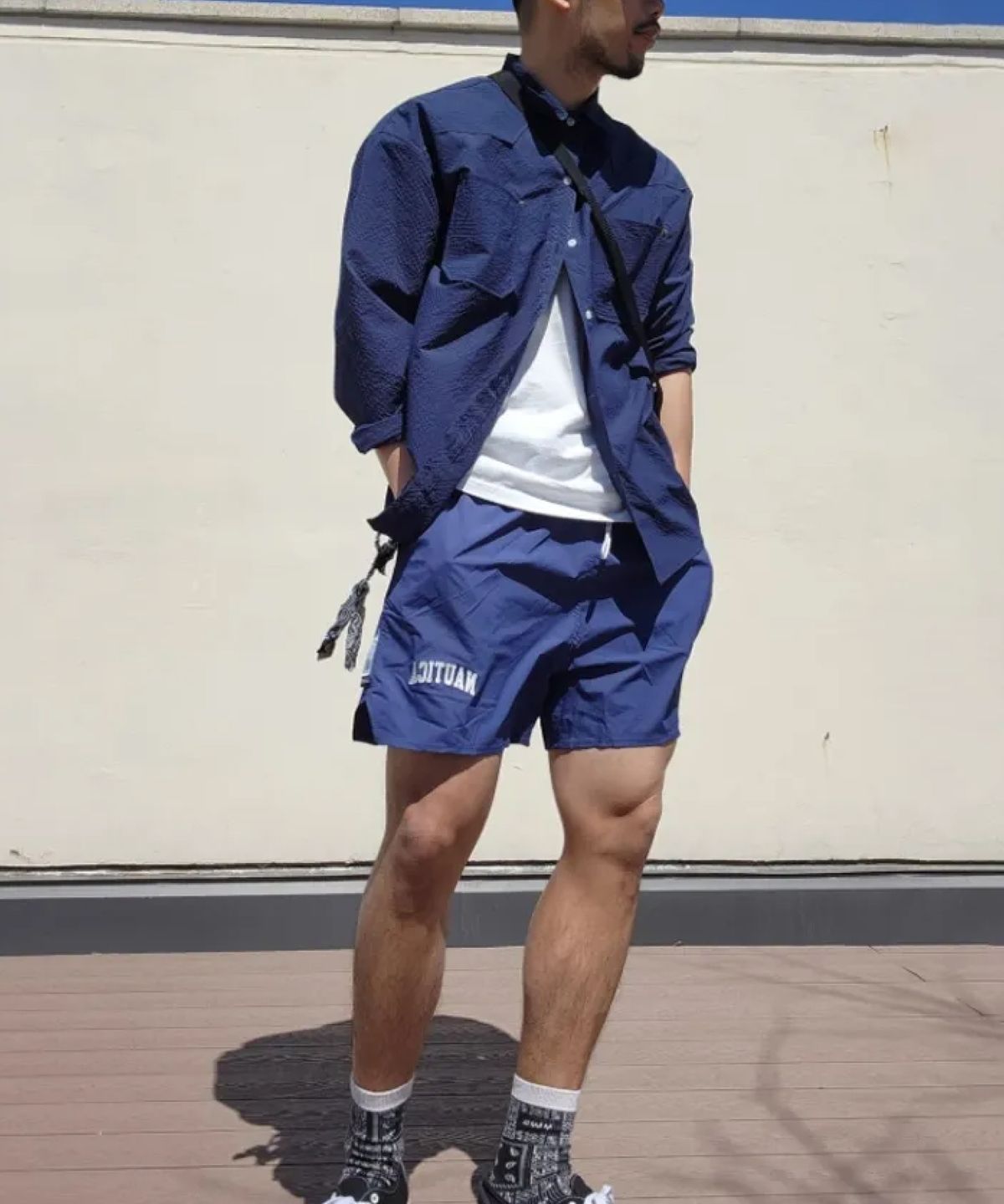 노티카(NAUTICA) 우븐 스판 쇼츠 블루 (3.5부)(4인치)