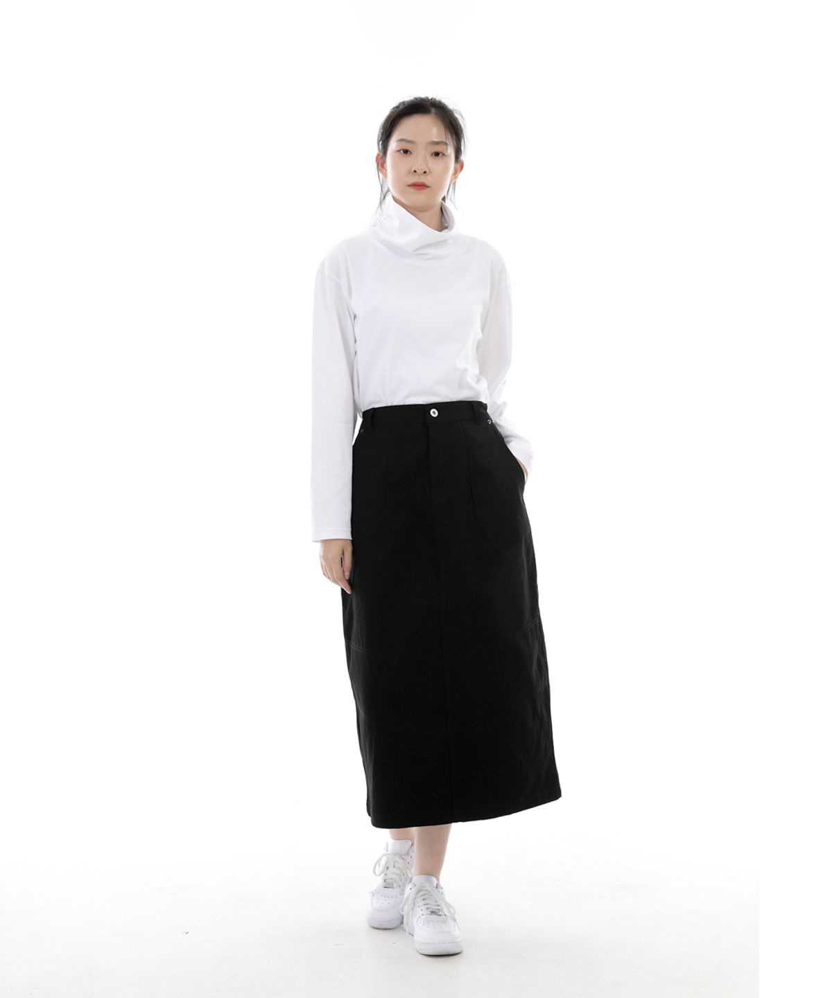 세인트크루(SAINTCREW) 와이드돔 하프밴드 롱스커트 WDH-1303 블랙