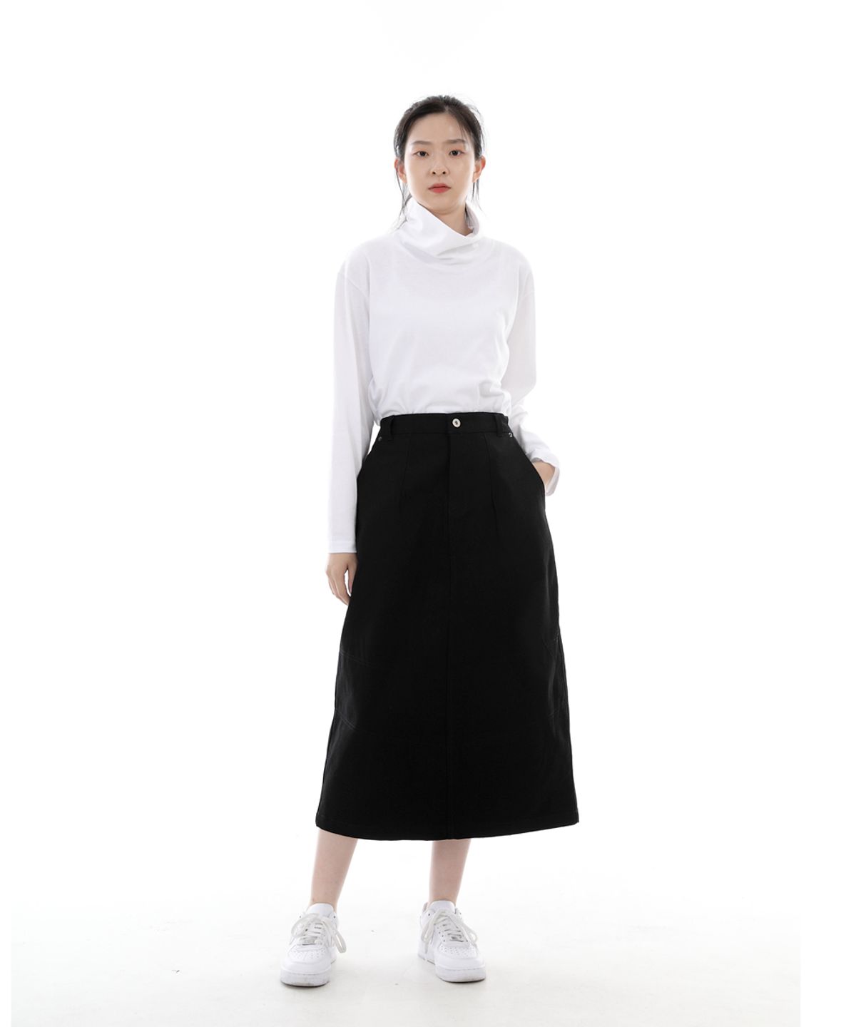 세인트크루(SAINTCREW) 와이드돔 하프밴드 롱스커트 WDH-1303 블랙