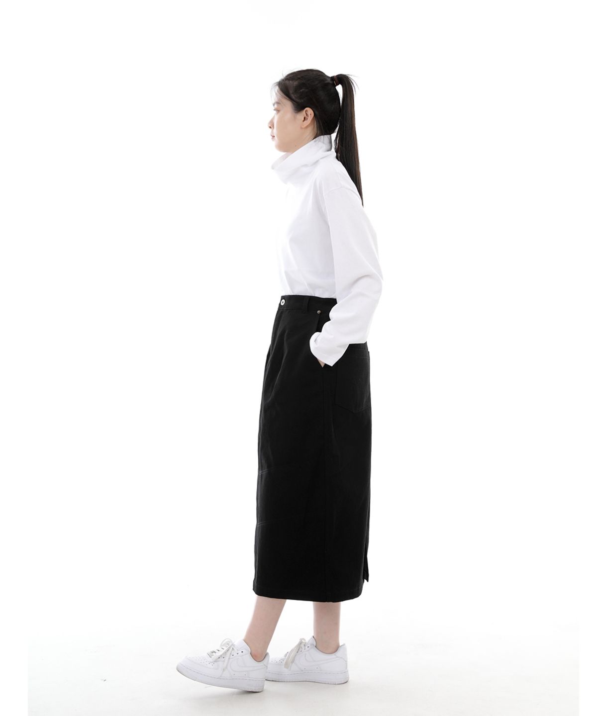 세인트크루(SAINTCREW) 와이드돔 하프밴드 롱스커트 WDH-1303 블랙