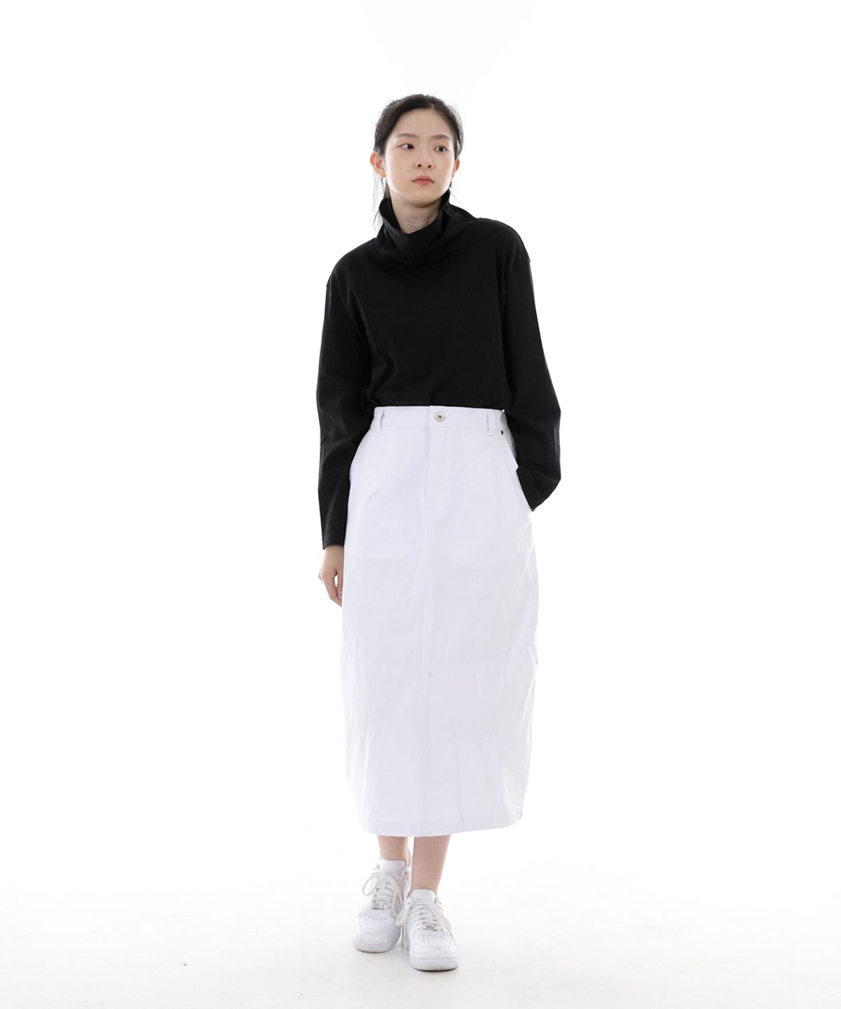 세인트크루(SAINTCREW) 와이드돔 하프밴드 롱스커트 WDH-1303 화이트