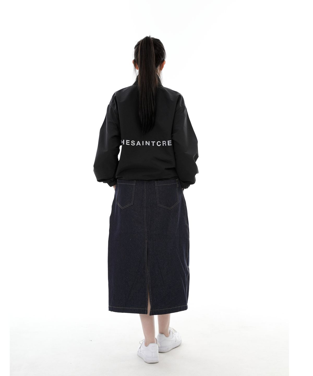 세인트크루(SAINTCREW) 와이드돔 하프밴드 롱스커트 WDH-1303 인디고 데님 BRS