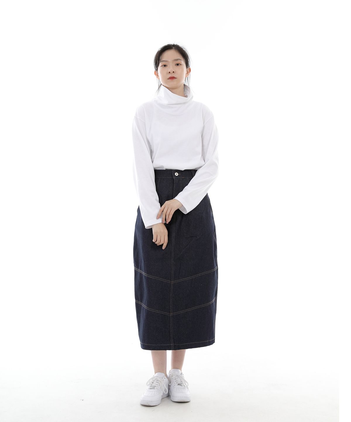 세인트크루(SAINTCREW) 와이드돔 하프밴드 롱스커트 WDH-1303 인디고 데님 BRS