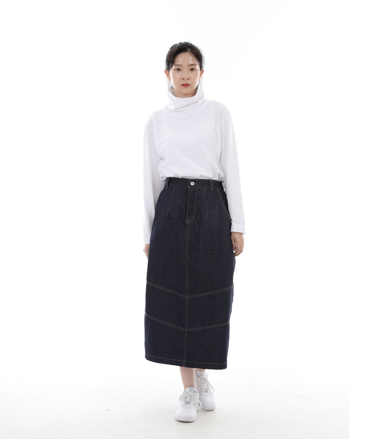 세인트크루(SAINTCREW) 와이드돔 하프밴드 롱스커트 WDH-1303 인디고 데님 BRS