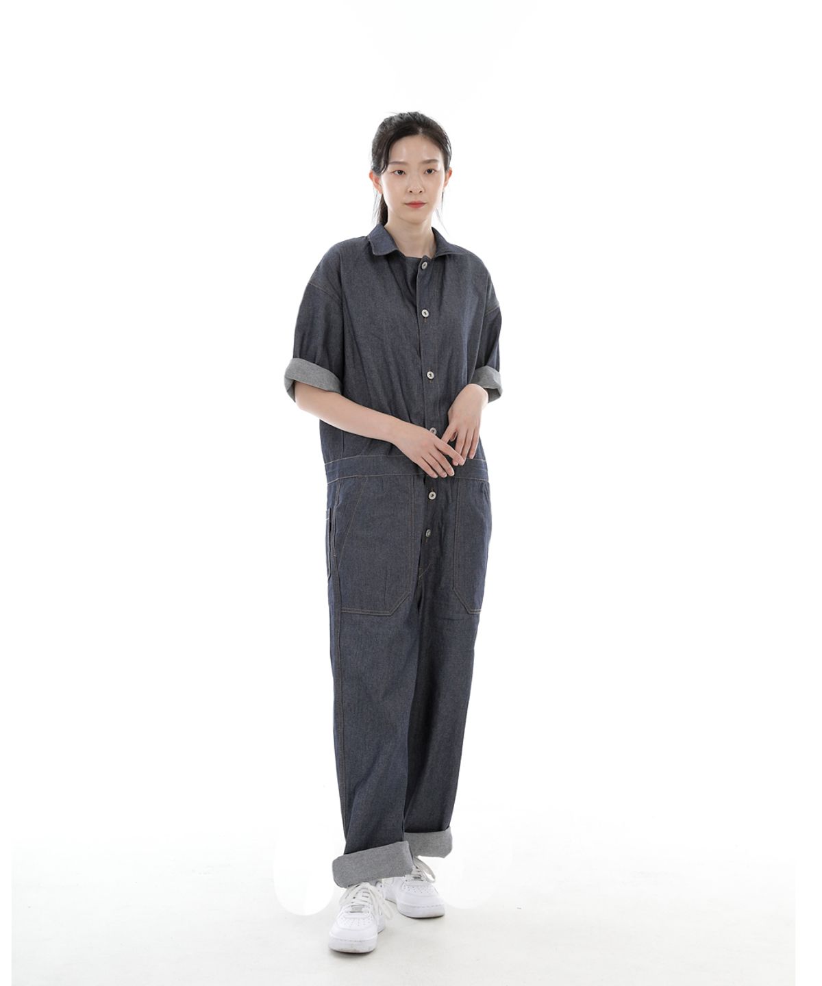 세인트크루(SAINTCREW) 오버라운드 퍼티그 반팔 점프슈트 OF-501S 라이트인디고 데님 BRS