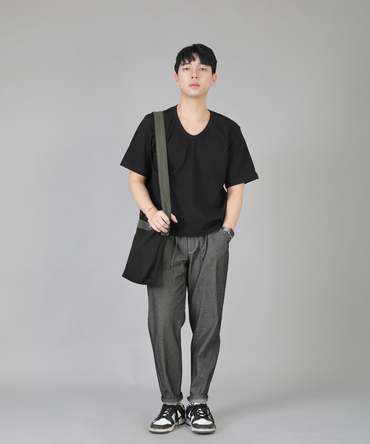 세인트크루(SAINTCREW) 브리지필 밴딩팬츠 BWD-324  그레이블랙 데님 WHS