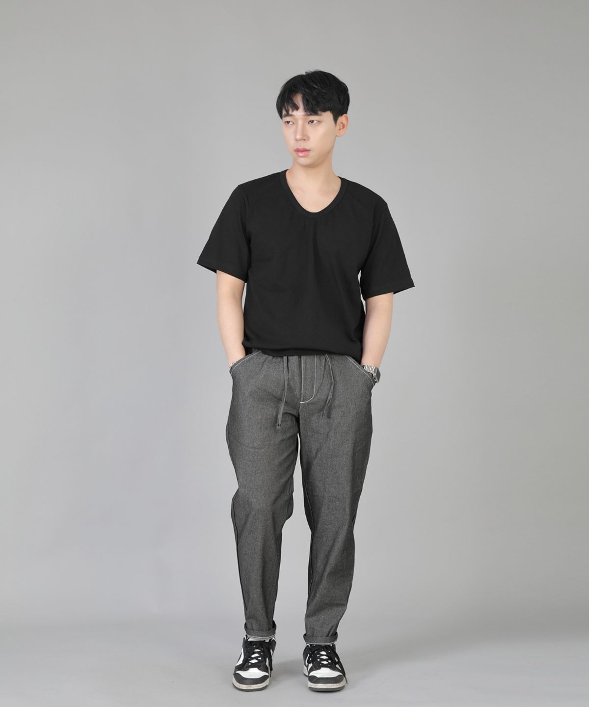 세인트크루(SAINTCREW) 브리지필 밴딩팬츠 BWD-324  그레이블랙 데님 WHS
