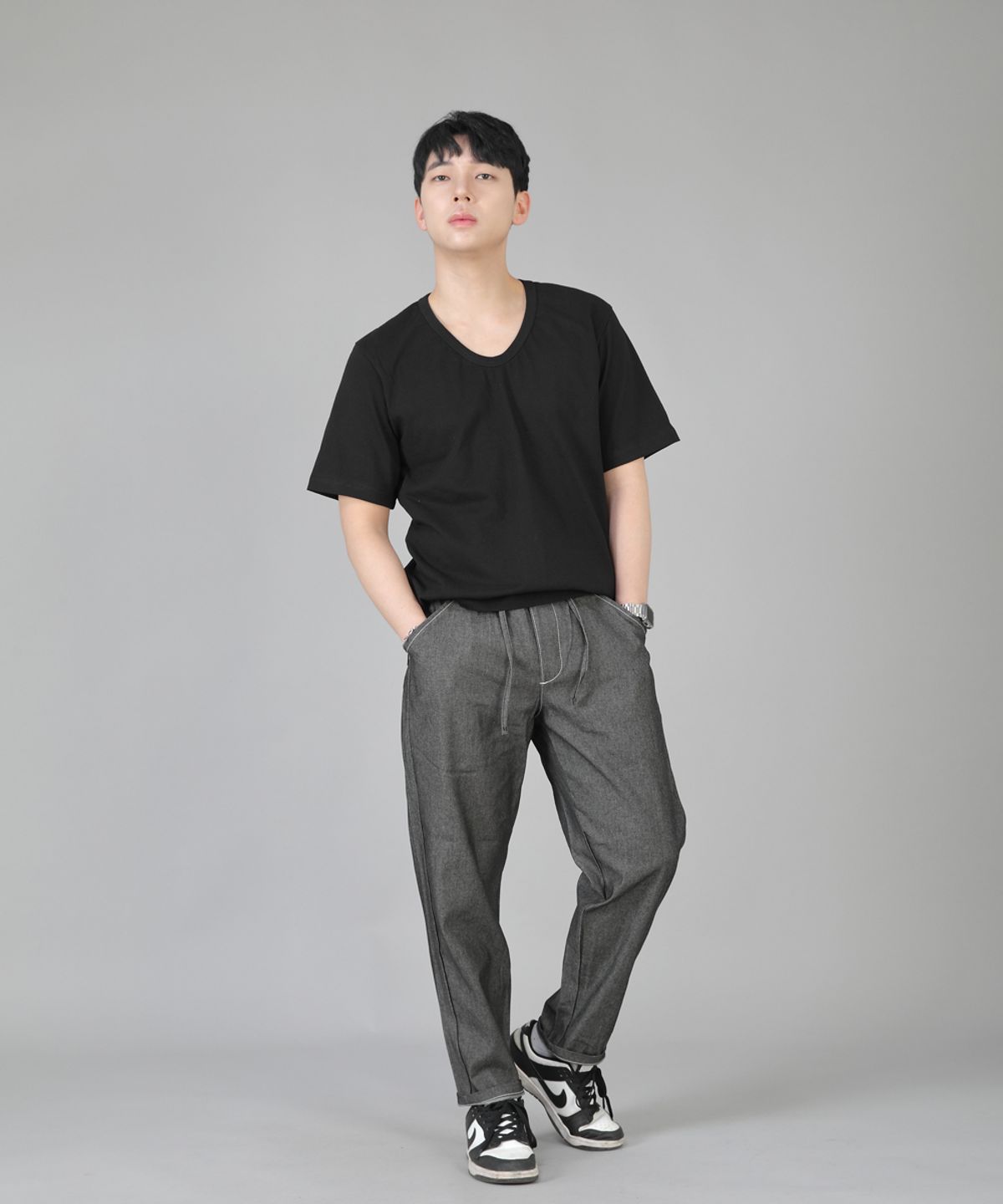 세인트크루(SAINTCREW) 브리지필 밴딩팬츠 BWD-324  그레이블랙 데님 WHS