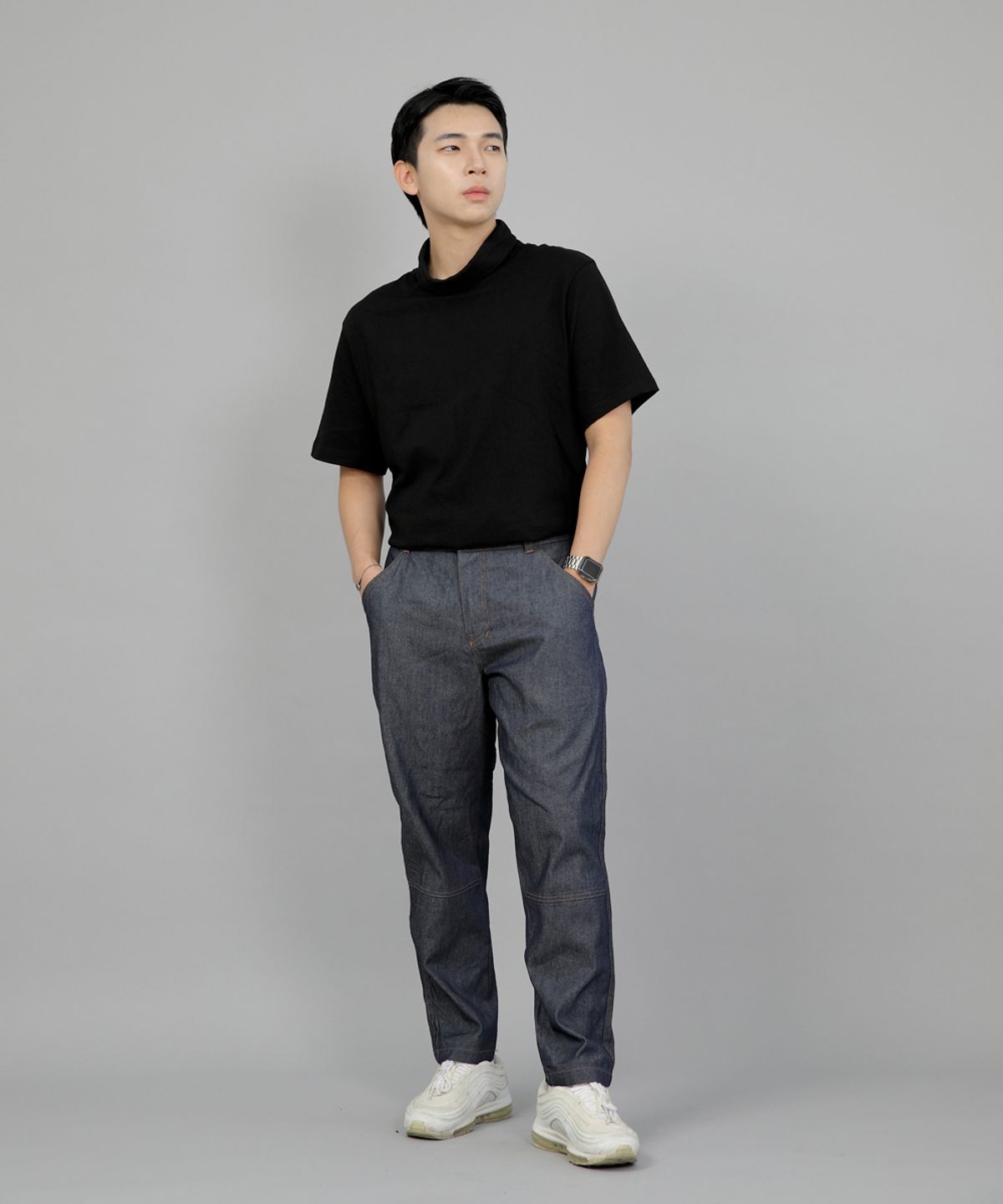 세인트크루(SAINTCREW) 테이퍼드 커팅크롭 하프밴드 팬츠 TCH-326  라이트 인디고 데님 BRS