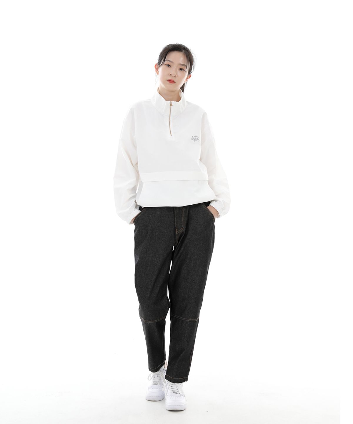 세인트크루(SAINTCREW) 테이퍼드 커팅크롭 하프밴드 팬츠 TCH-326  블랙 데님 BRS