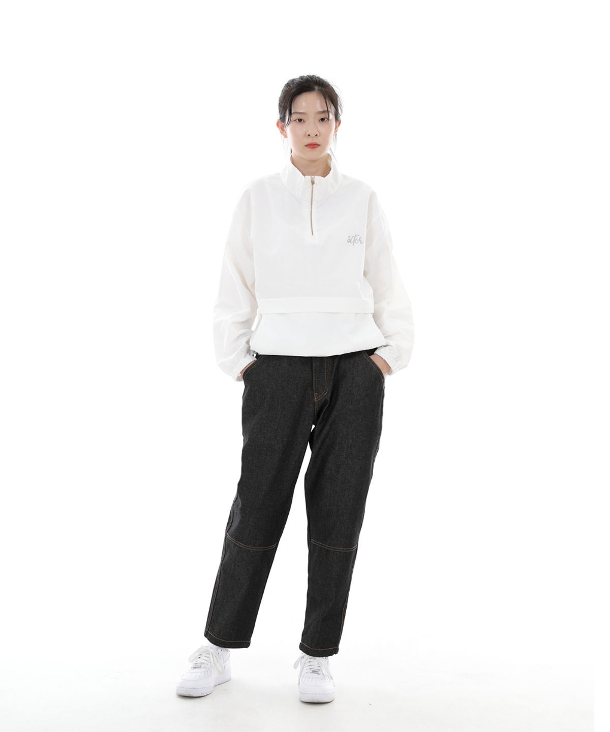 세인트크루(SAINTCREW) 테이퍼드 커팅크롭 하프밴드 팬츠 TCH-326  블랙 데님 BRS