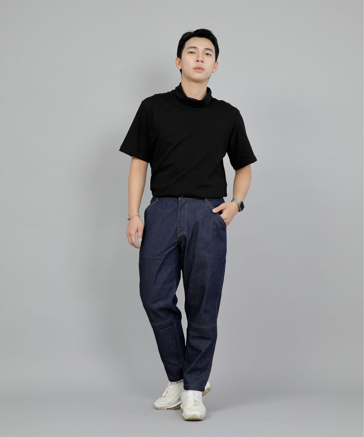 세인트크루(SAINTCREW) 테이퍼드 커팅크롭 하프밴드 팬츠 TCH-326  인디고 데님 BRS