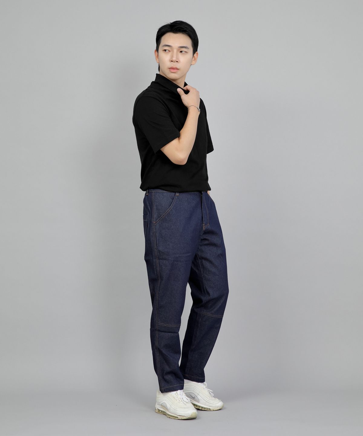 세인트크루(SAINTCREW) 테이퍼드 커팅크롭 하프밴드 팬츠 TCH-326  인디고 데님 BRS