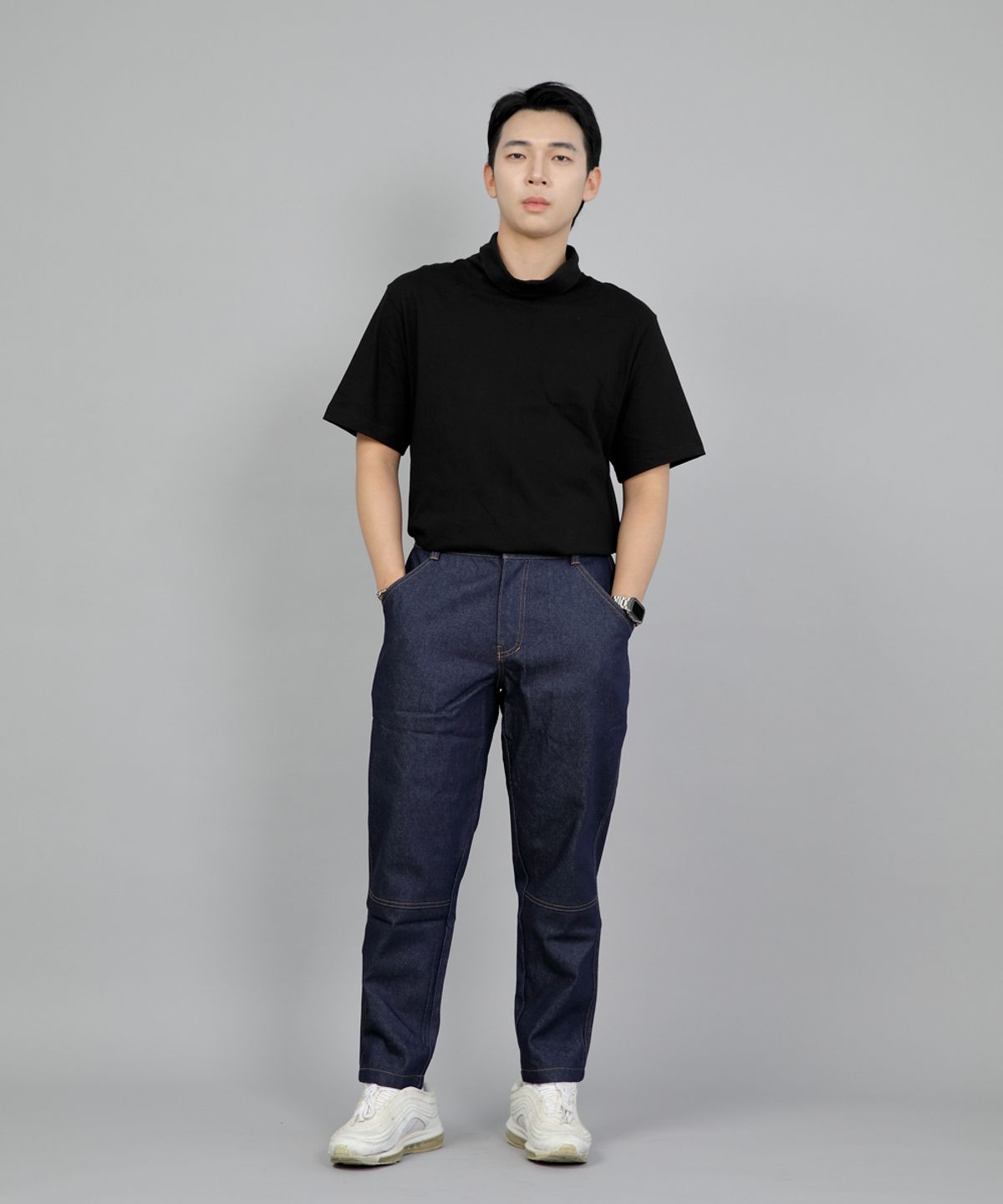 세인트크루(SAINTCREW) 테이퍼드 커팅크롭 하프밴드 팬츠 TCH-326  인디고 데님 BRS