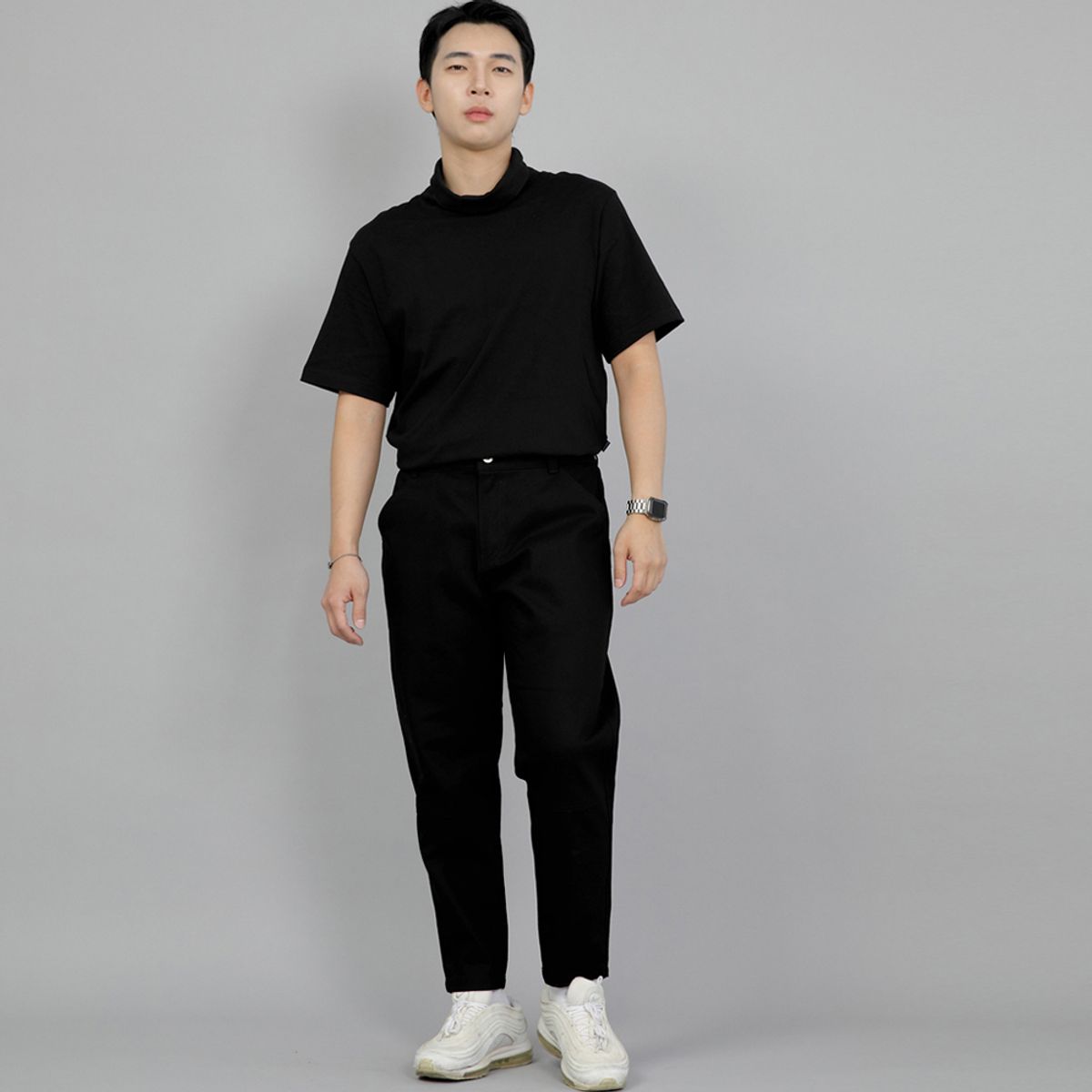세인트크루(SAINTCREW) 테이퍼드 커팅크롭 하프밴드 팬츠 TCH-326  블랙