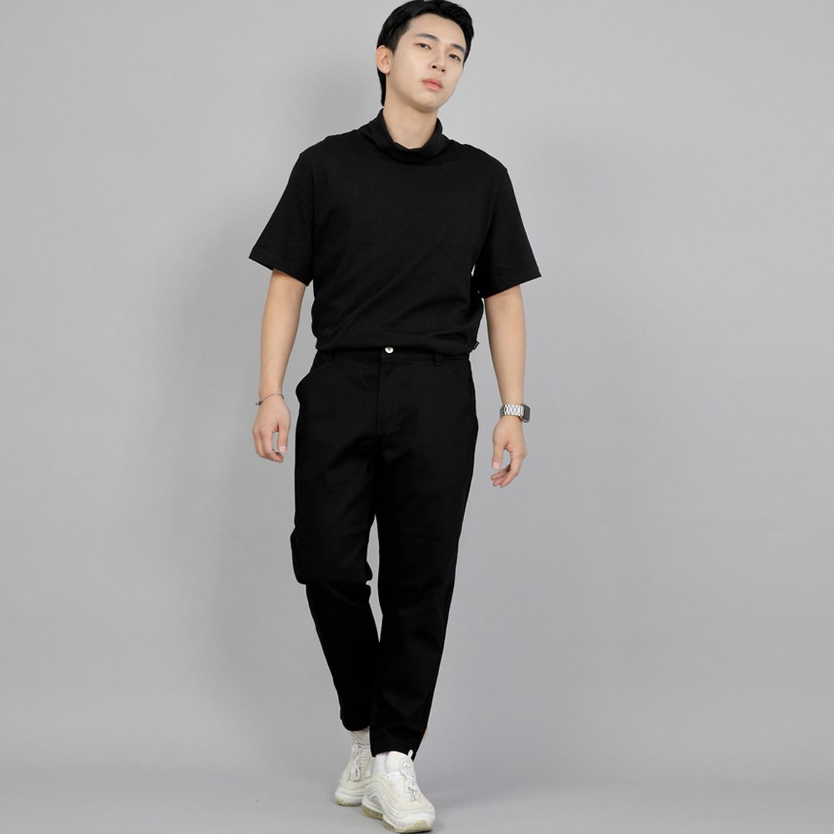세인트크루(SAINTCREW) 테이퍼드 커팅크롭 하프밴드 팬츠 TCH-326  블랙