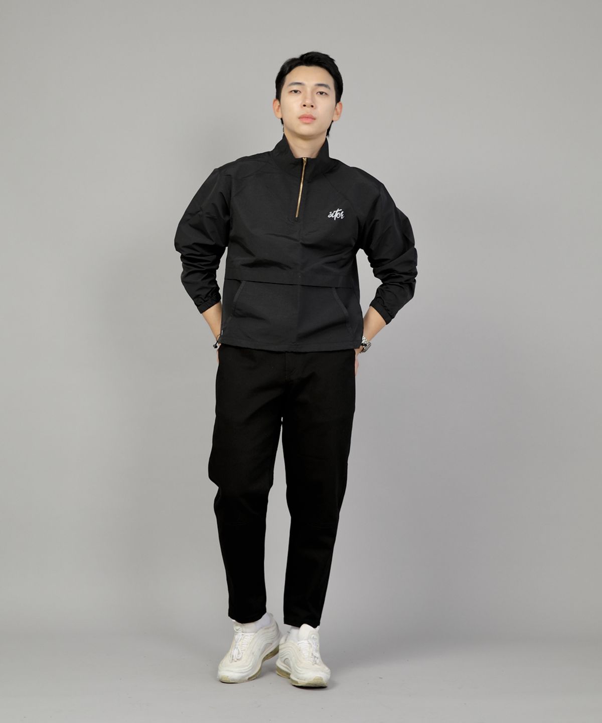 세인트크루(SAINTCREW) 테이퍼드 커팅크롭 하프밴드 팬츠 TCH-326  블랙