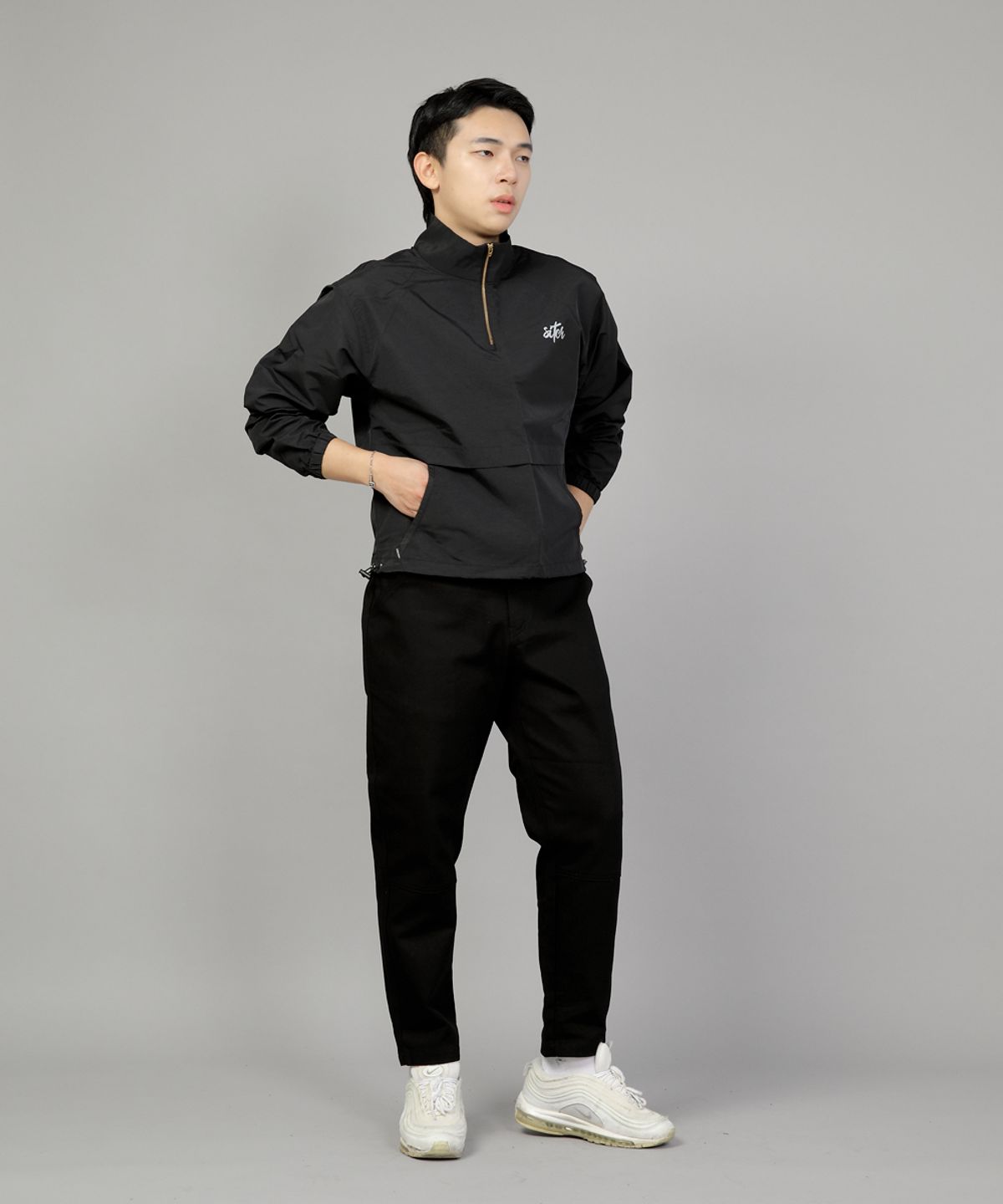 세인트크루(SAINTCREW) 테이퍼드 커팅크롭 하프밴드 팬츠 TCH-326  블랙