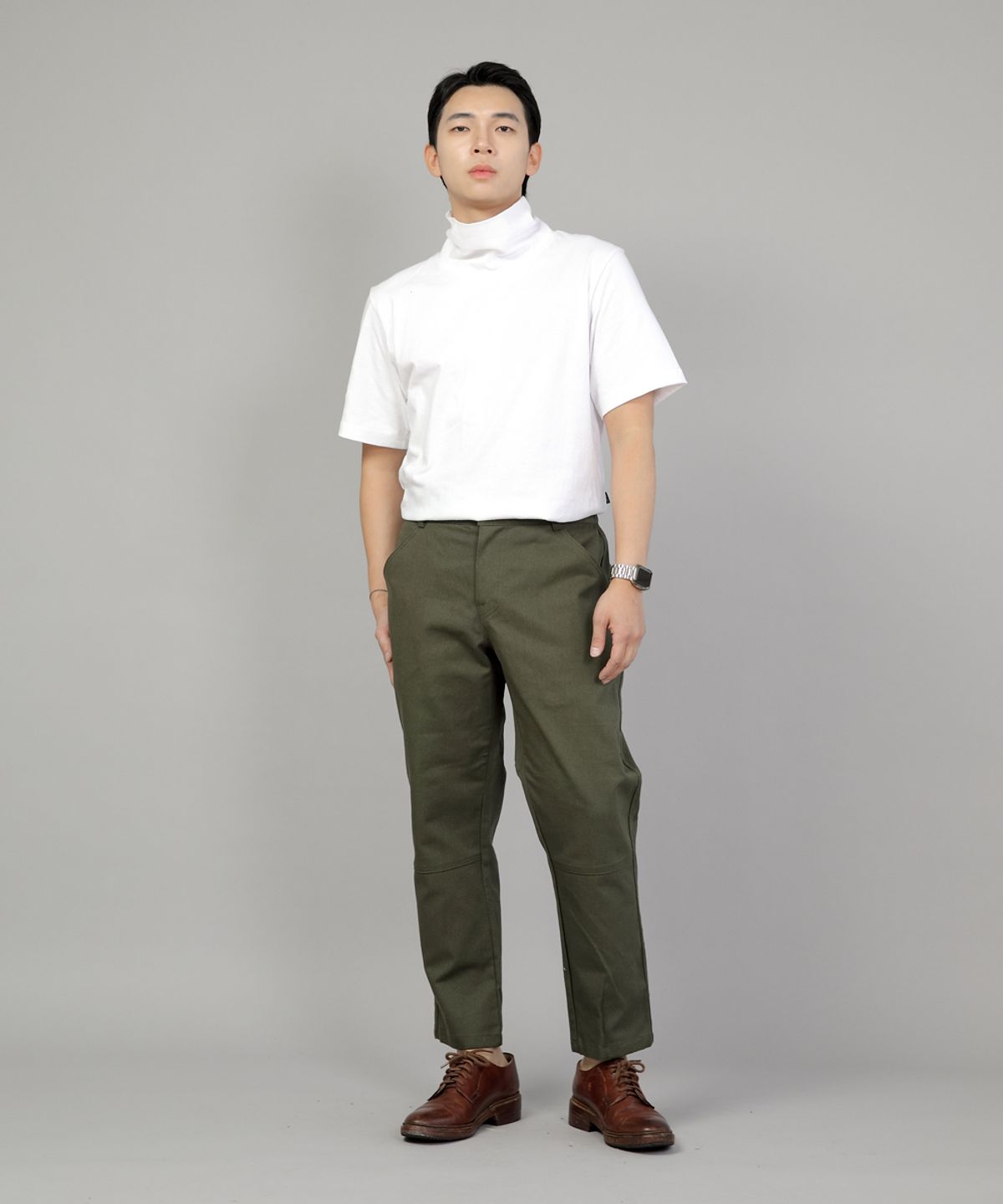 세인트크루(SAINTCREW) 테이퍼드 커팅크롭 하프밴드 팬츠 TCH-326  카키