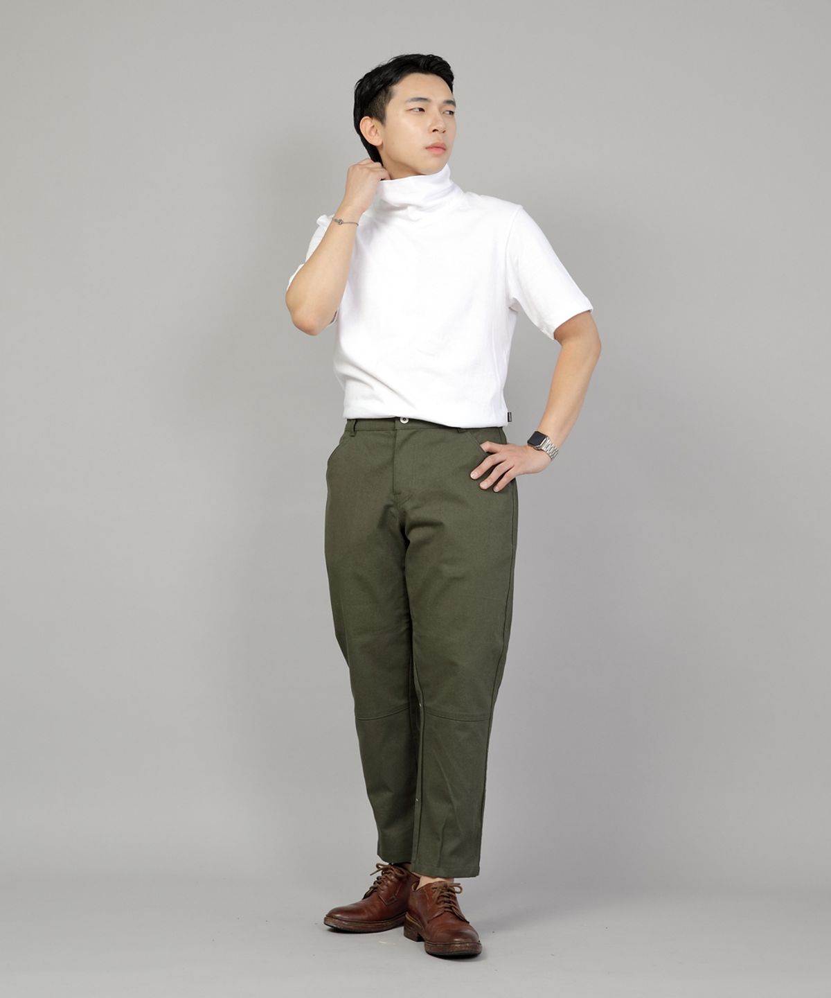 세인트크루(SAINTCREW) 테이퍼드 커팅크롭 하프밴드 팬츠 TCH-326  카키