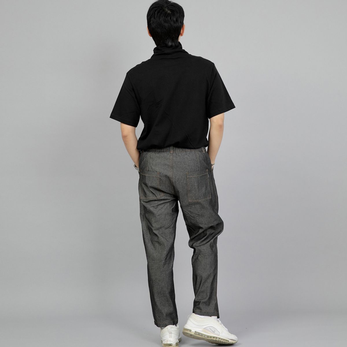 세인트크루(SAINTCREW) 와이드 커팅크롭 하프밴드 팬츠 WCH-327  그레이블랙 데님 BRS
