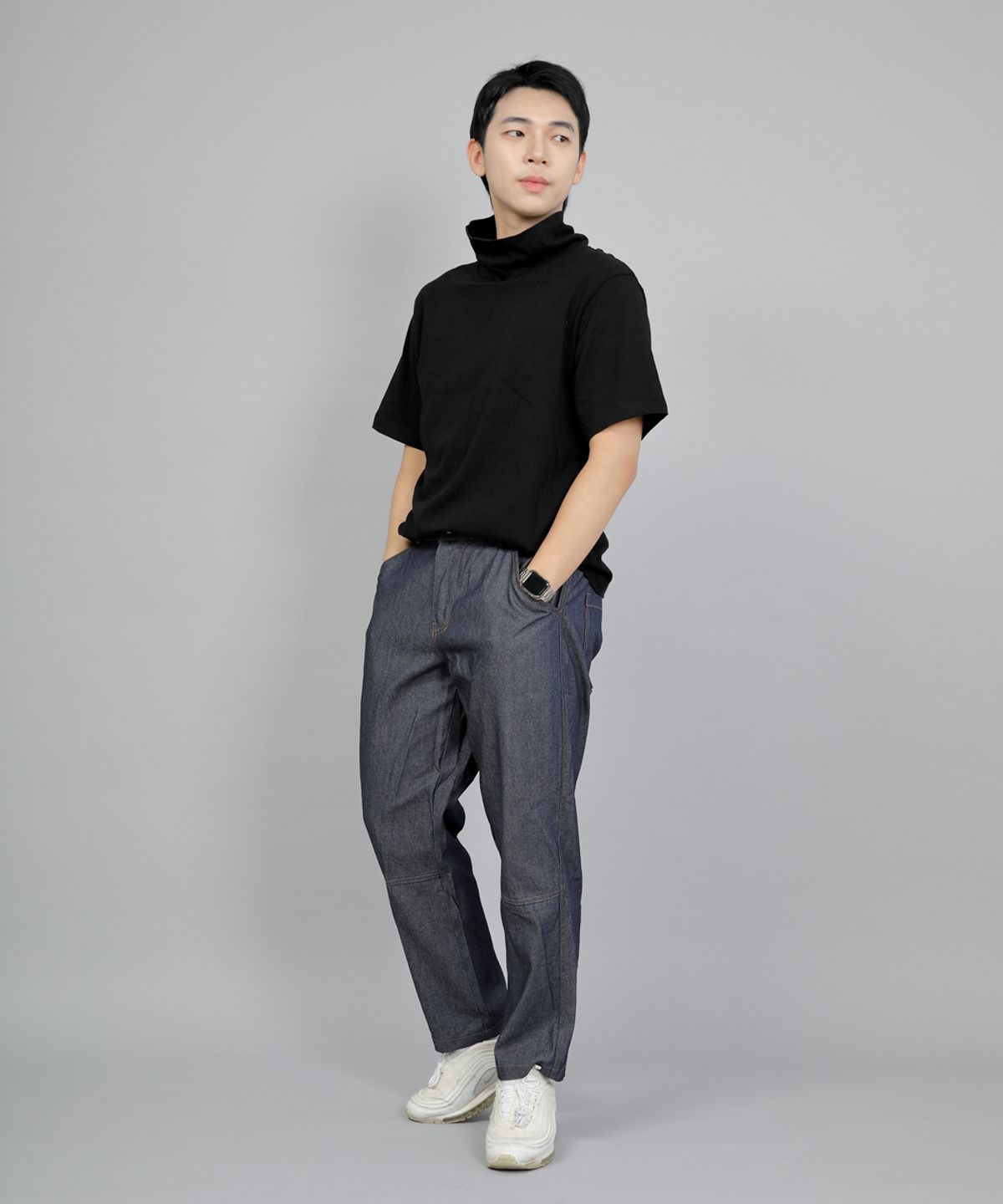 세인트크루(SAINTCREW) 와이드 커팅크롭 하프밴드 팬츠 WCH-327  라이트 인디고 데님 BRS