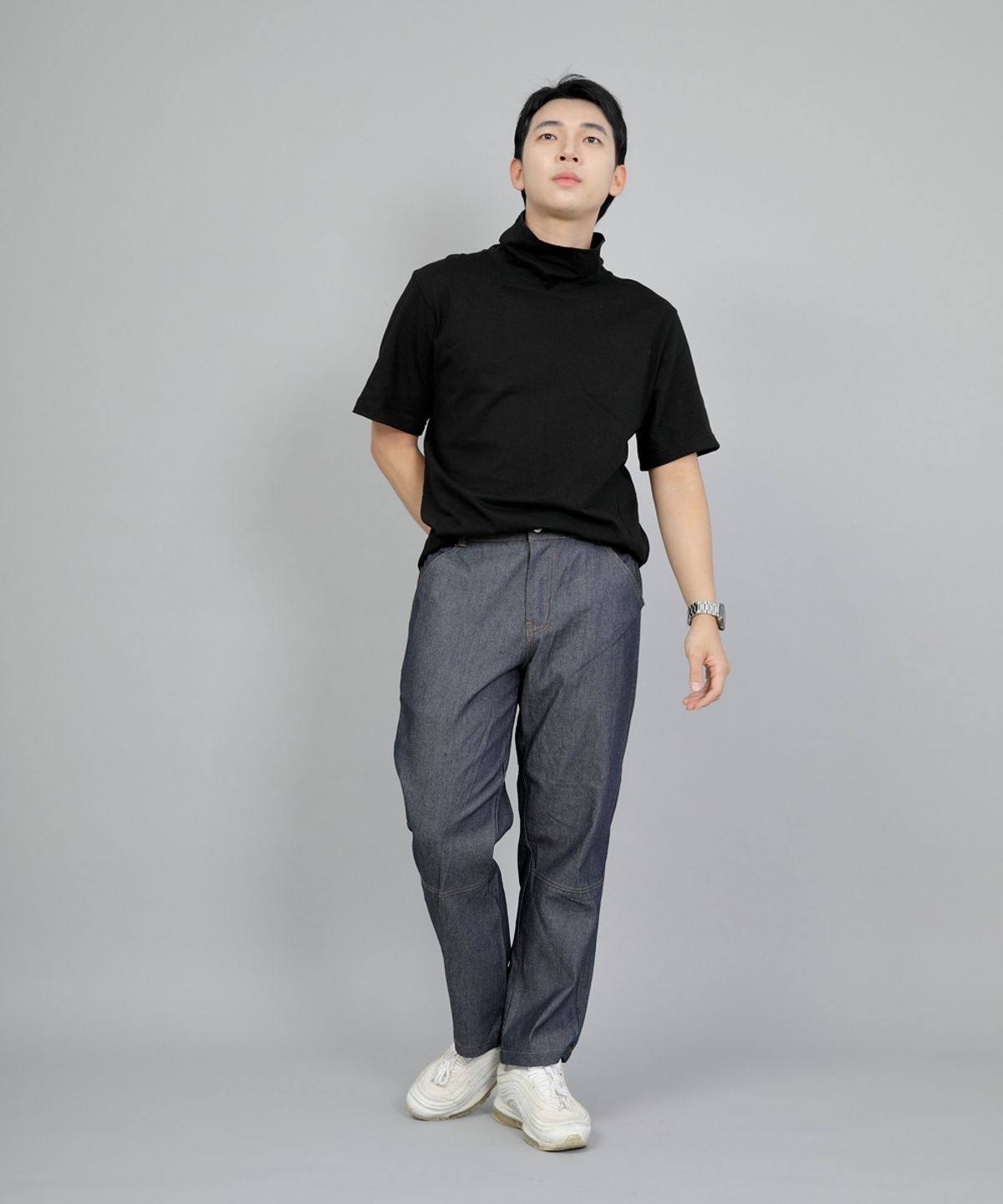 세인트크루(SAINTCREW) 와이드 커팅크롭 하프밴드 팬츠 WCH-327  라이트 인디고 데님 BRS