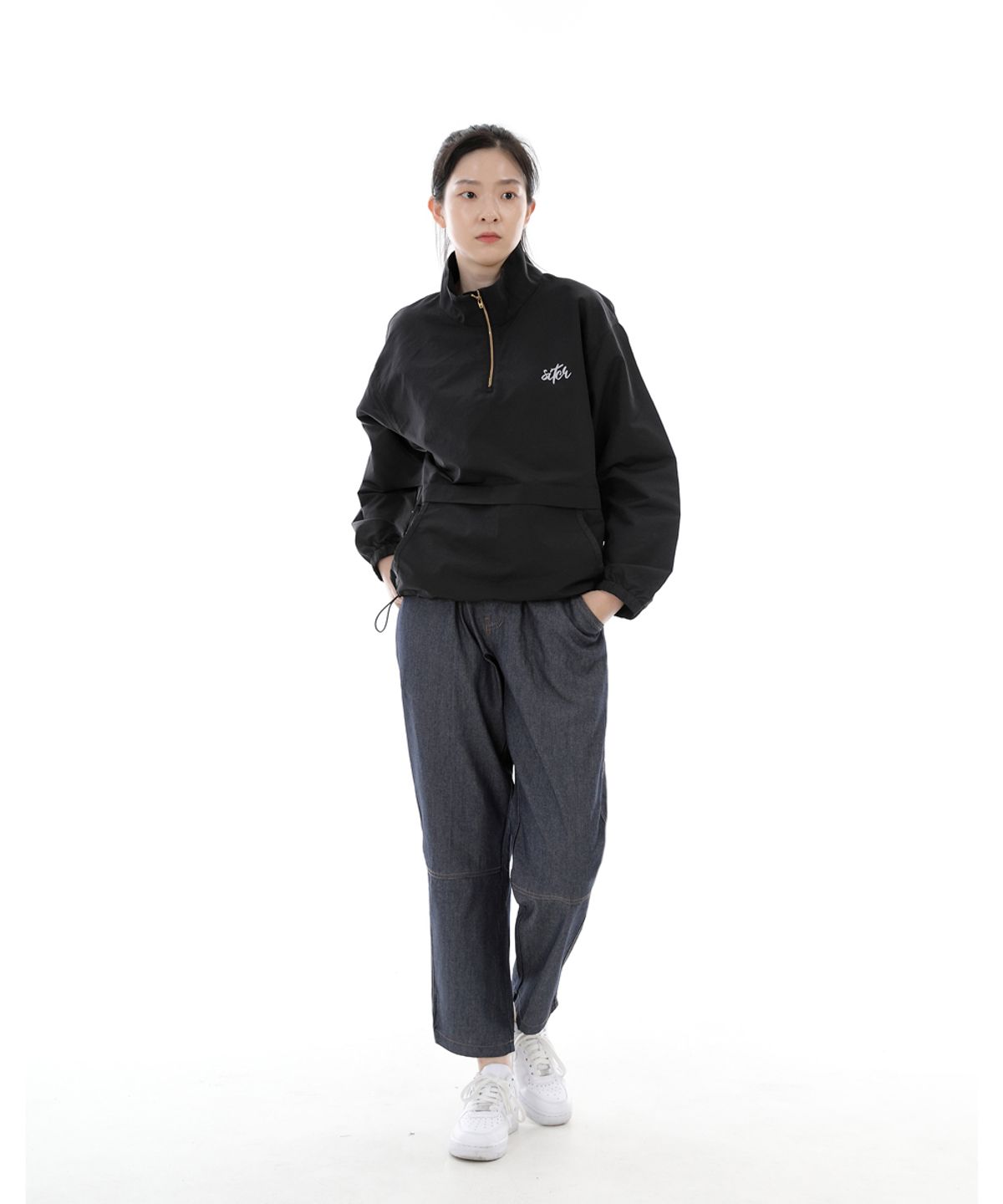 세인트크루(SAINTCREW) 와이드 커팅크롭 하프밴드 팬츠 WCH-327  라이트 인디고 데님 BRS