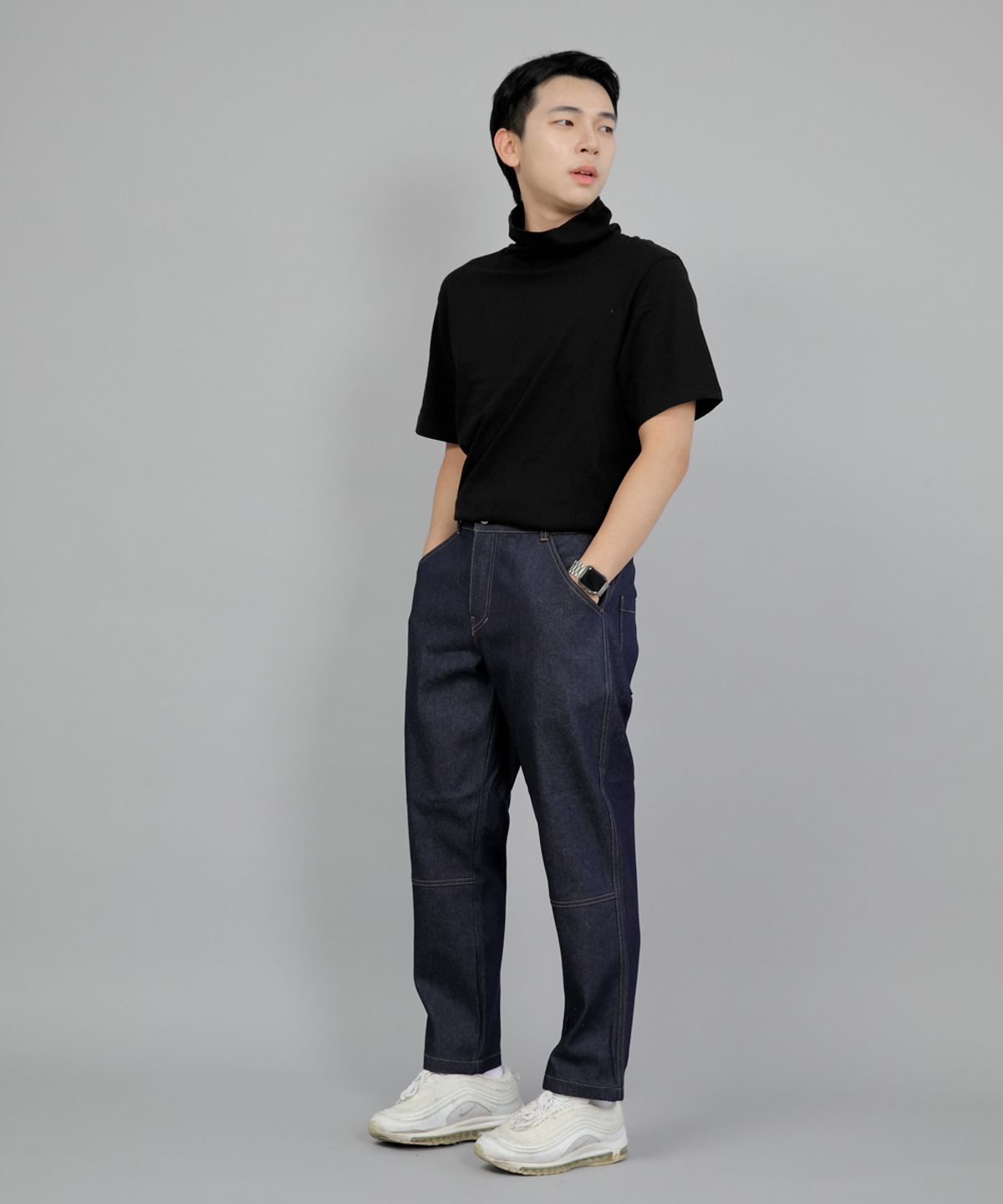 세인트크루(SAINTCREW) 와이드 커팅크롭 하프밴드 팬츠 WCH-327  인디고 데님 BRS