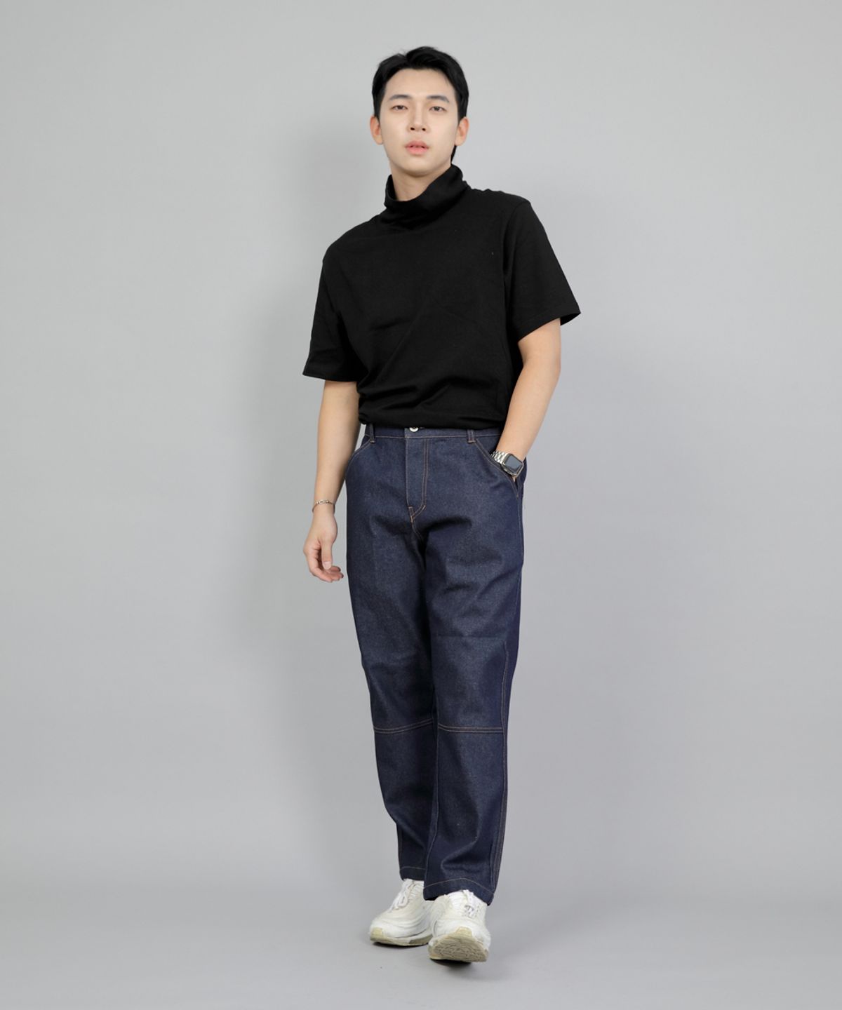 세인트크루(SAINTCREW) 와이드 커팅크롭 하프밴드 팬츠 WCH-327  인디고 데님 BRS