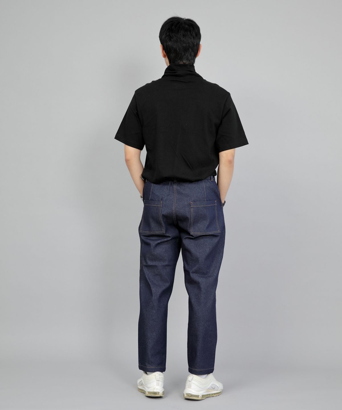 세인트크루(SAINTCREW) 와이드 커팅크롭 하프밴드 팬츠 WCH-327  인디고 데님 BRS
