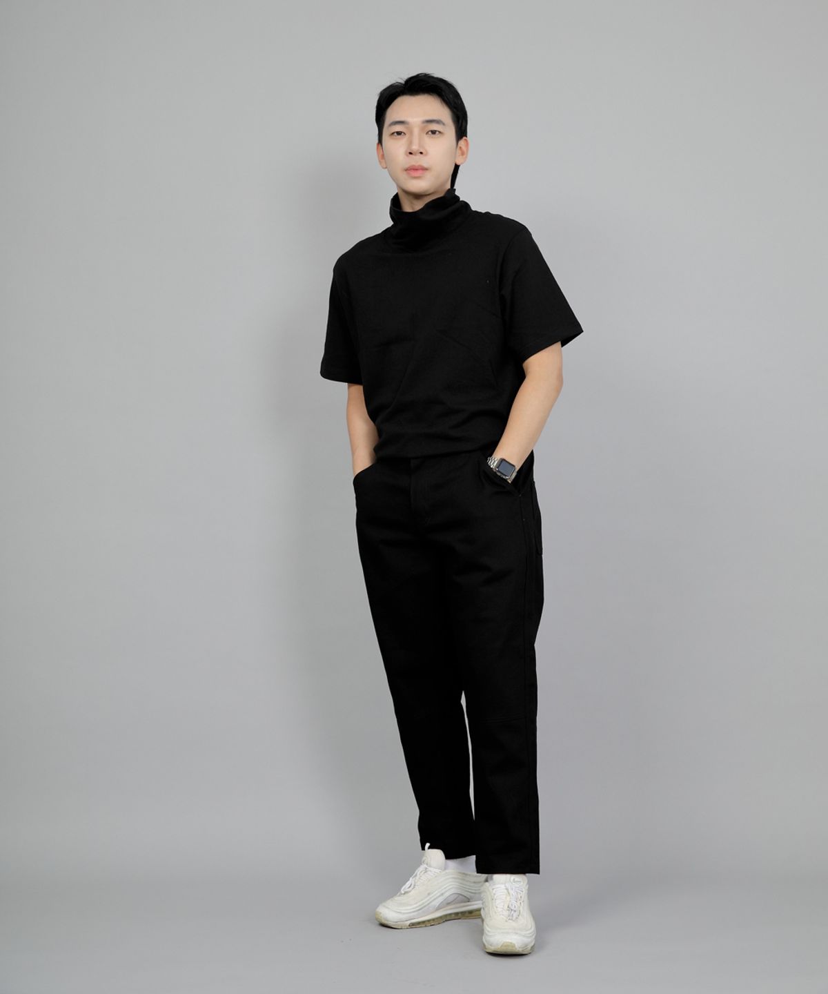 세인트크루(SAINTCREW) 와이드 커팅크롭 하프밴드 팬츠 WCH-327  블랙