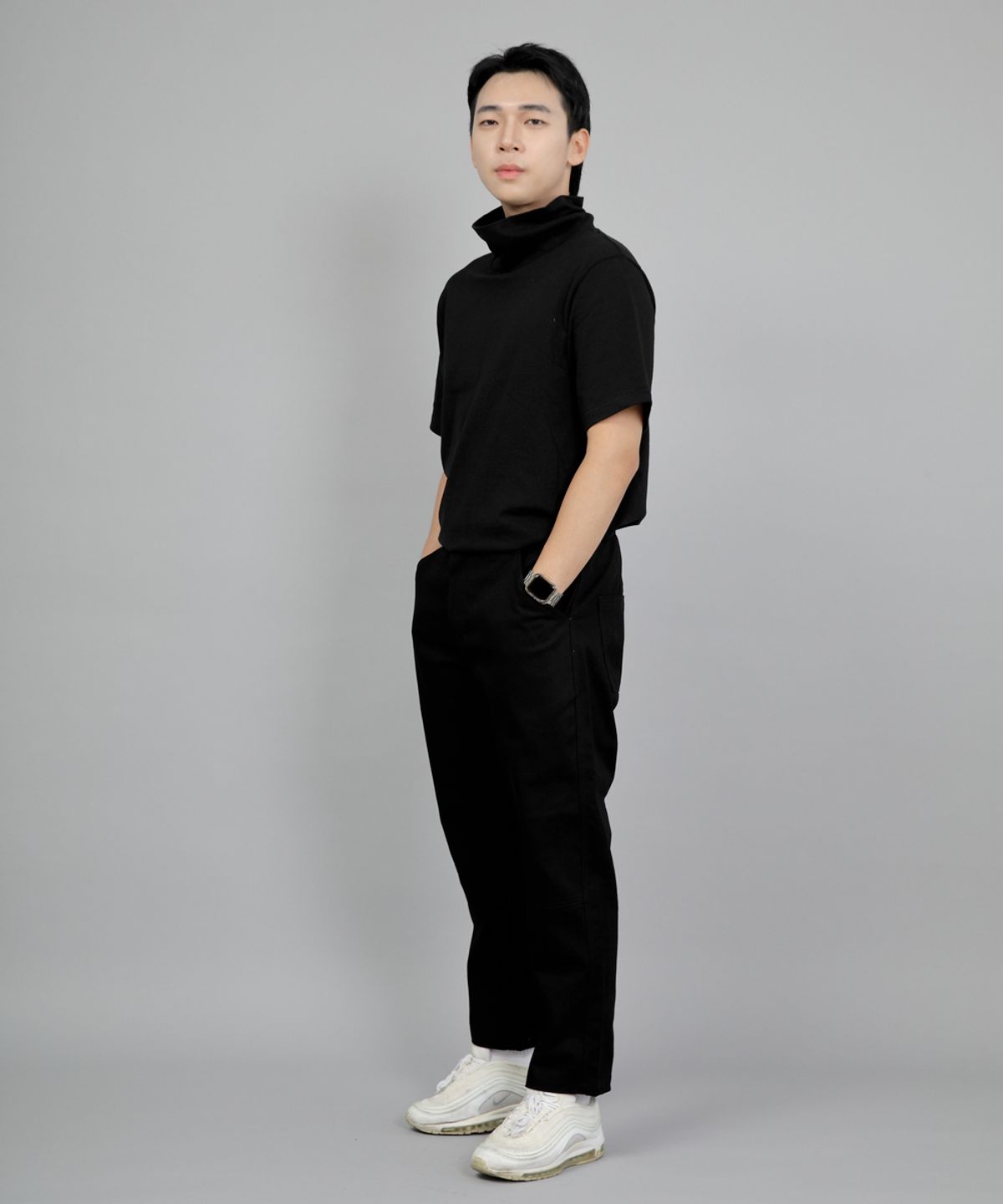 세인트크루(SAINTCREW) 와이드 커팅크롭 하프밴드 팬츠 WCH-327  블랙