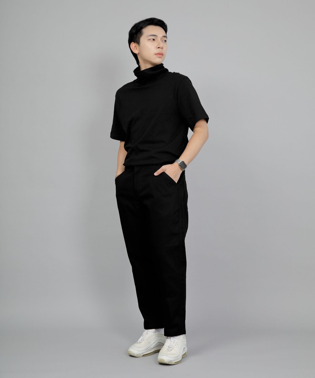 세인트크루(SAINTCREW) 와이드 커팅크롭 하프밴드 팬츠 WCH-327  블랙