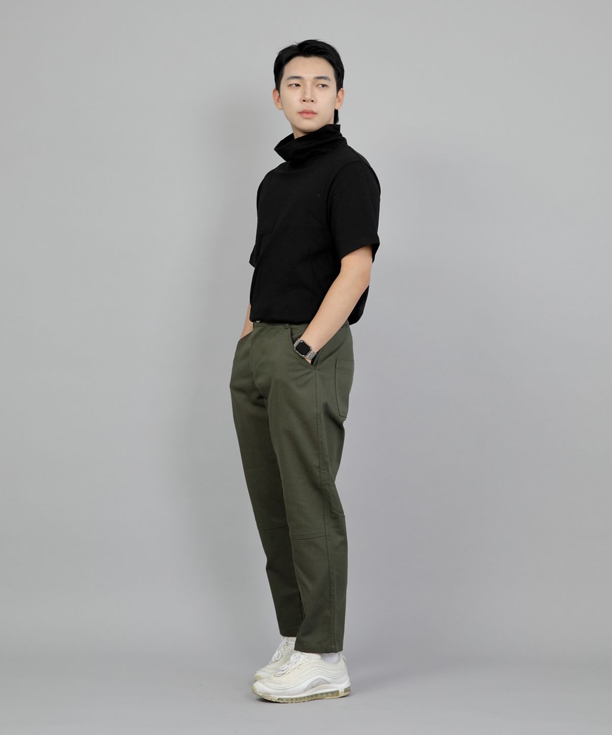 세인트크루(SAINTCREW) 와이드 커팅크롭 하프밴드 팬츠 WCH-327  카키