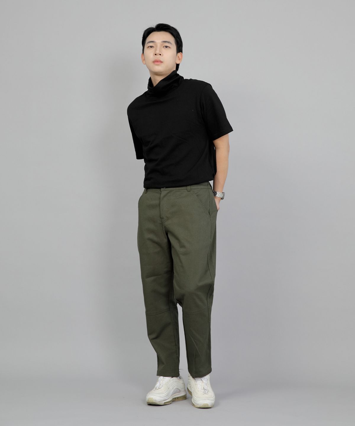 세인트크루(SAINTCREW) 와이드 커팅크롭 하프밴드 팬츠 WCH-327  카키