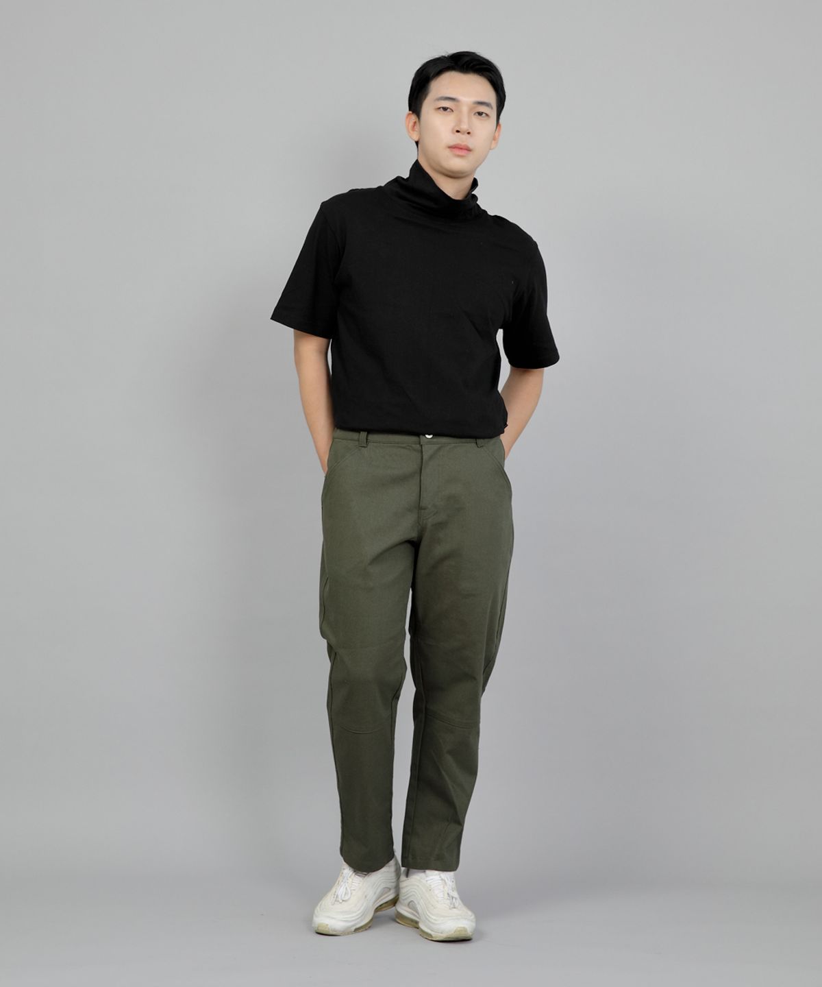 세인트크루(SAINTCREW) 와이드 커팅크롭 하프밴드 팬츠 WCH-327  카키