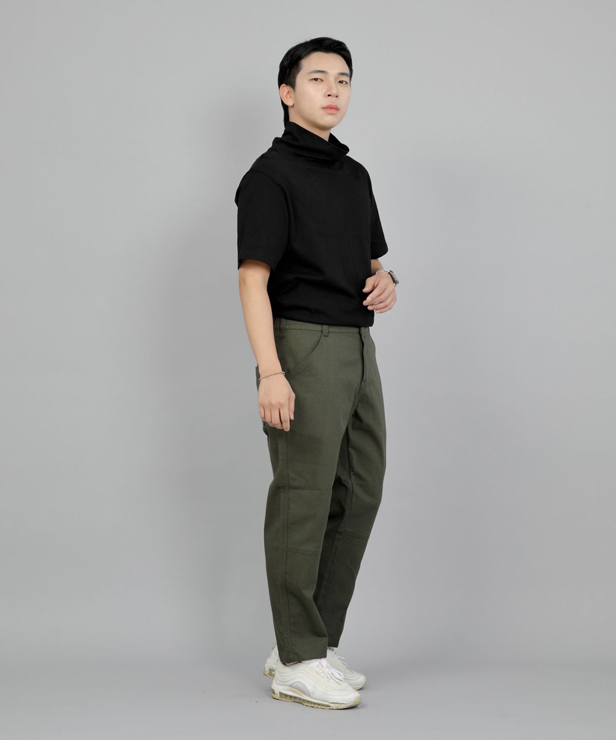 세인트크루(SAINTCREW) 와이드 커팅크롭 하프밴드 팬츠 WCH-327  카키