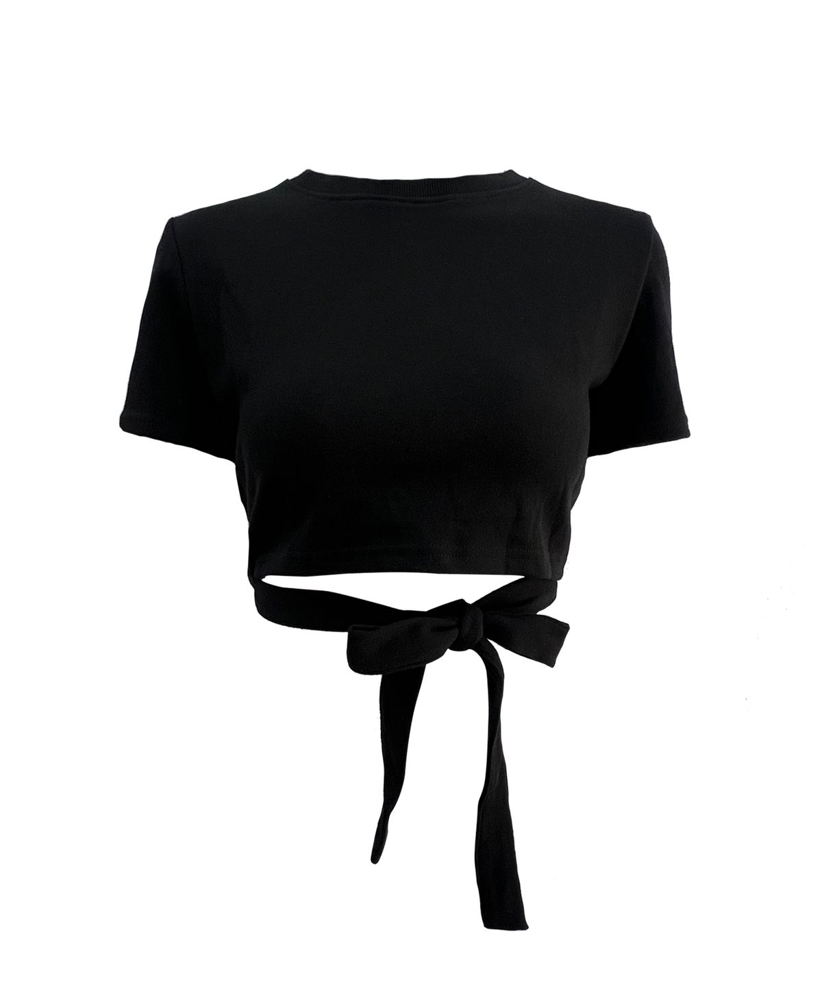 쎄쎄쎄(SETSETSET) RIBBON BACK SLIT CROP T-SHIRT BLACK