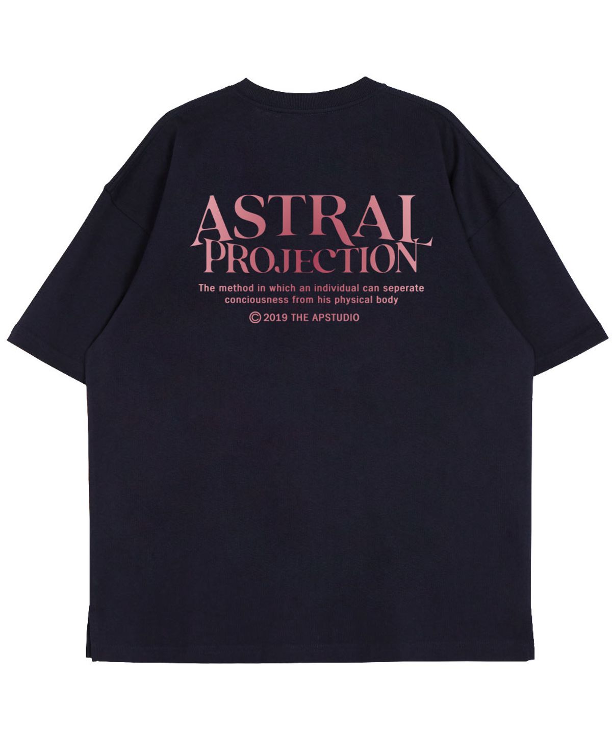 아스트랄 프로젝션(ASTRAL PROJECTION) 그라데이션 레터링 라운드 넥 15수 면 반팔 티셔츠_네이비