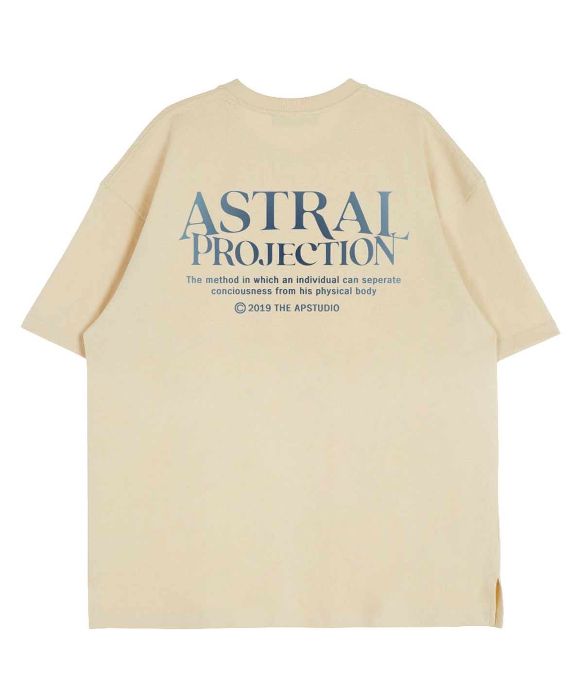 아스트랄 프로젝션(ASTRAL PROJECTION) 그라데이션 레터링 라운드 넥 15수 면 반팔 티셔츠_버터