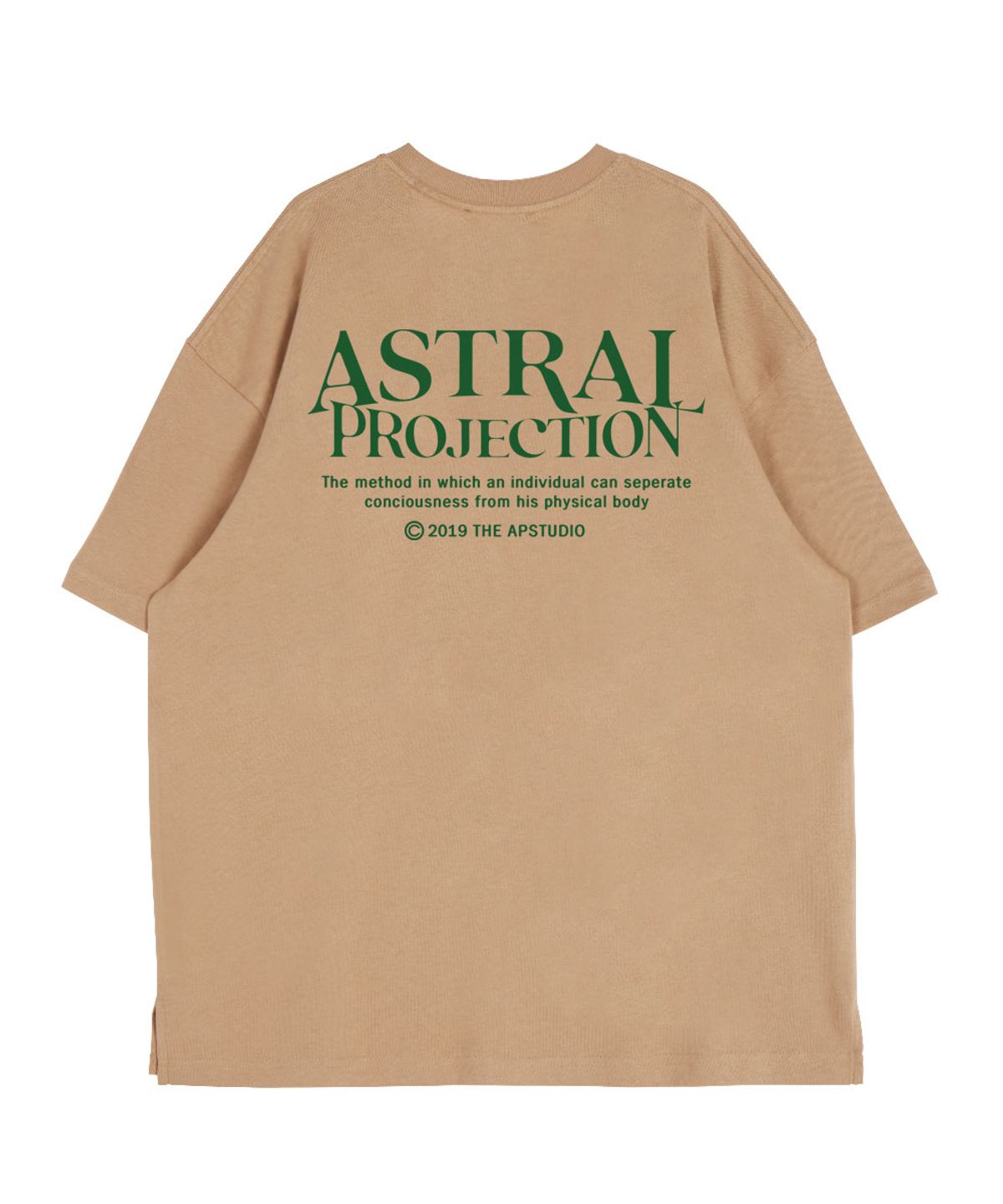 아스트랄 프로젝션(ASTRAL PROJECTION) 그라데이션 레터링 라운드 넥 15수 면 반팔 티셔츠_베이지