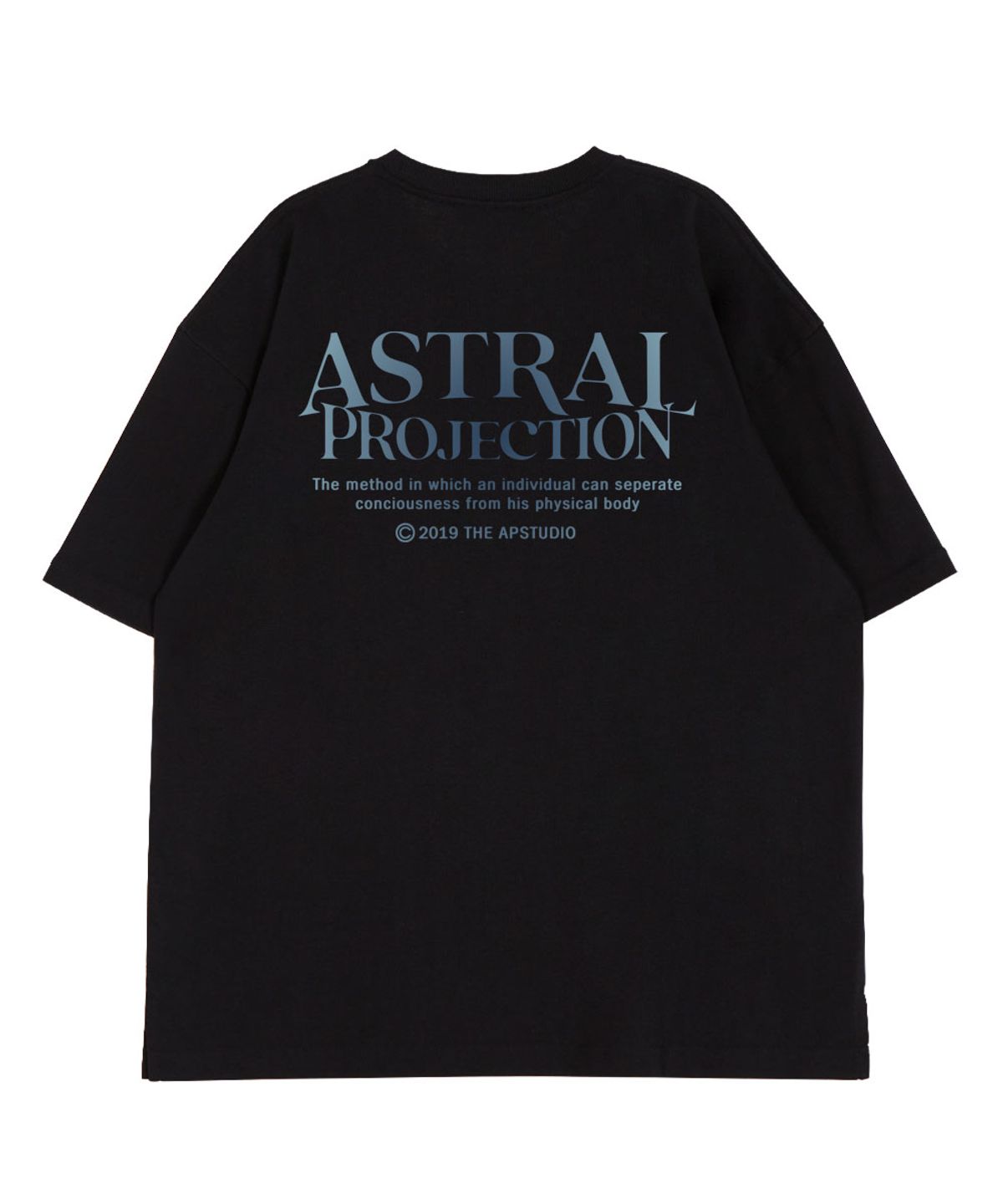 아스트랄 프로젝션(ASTRAL PROJECTION) 그라데이션 레터링 라운드 넥 15수 면 반팔 티셔츠_블랙