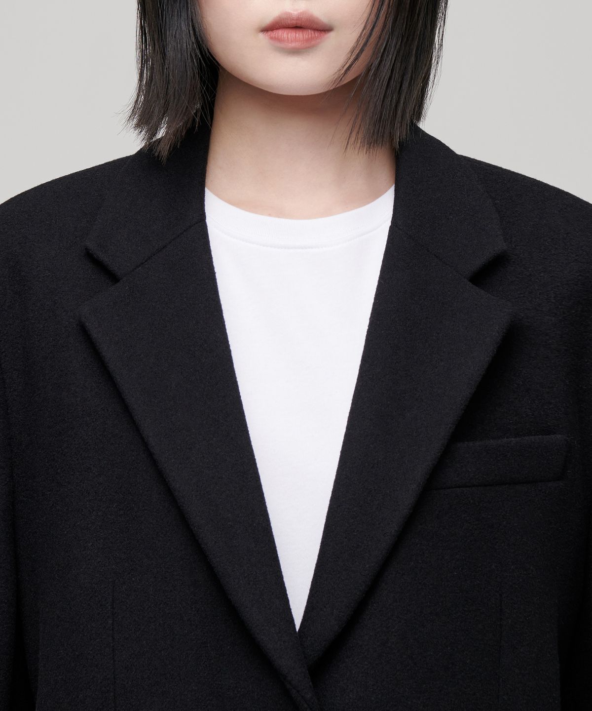 무신사 스탠다드 우먼(MUSINSA STANDARD WOMAN) 우먼즈 울 블렌드 멜톤 오버 숄더 블레이저 [블랙]