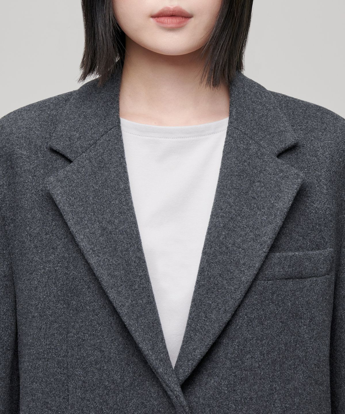 무신사 스탠다드 우먼(MUSINSA STANDARD WOMAN) 우먼즈 울 블렌드 멜톤 오버 숄더 블레이저 [미디엄 그레이]