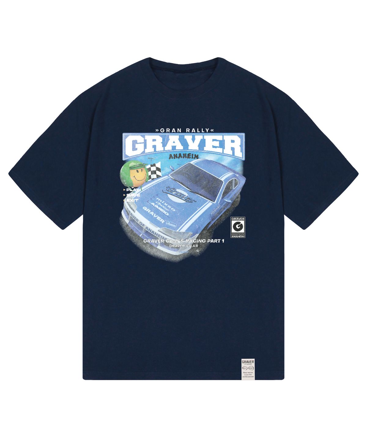 그레이버(GRAVER) [UNISEX]블루 레이싱 스마일 반팔티_네이비